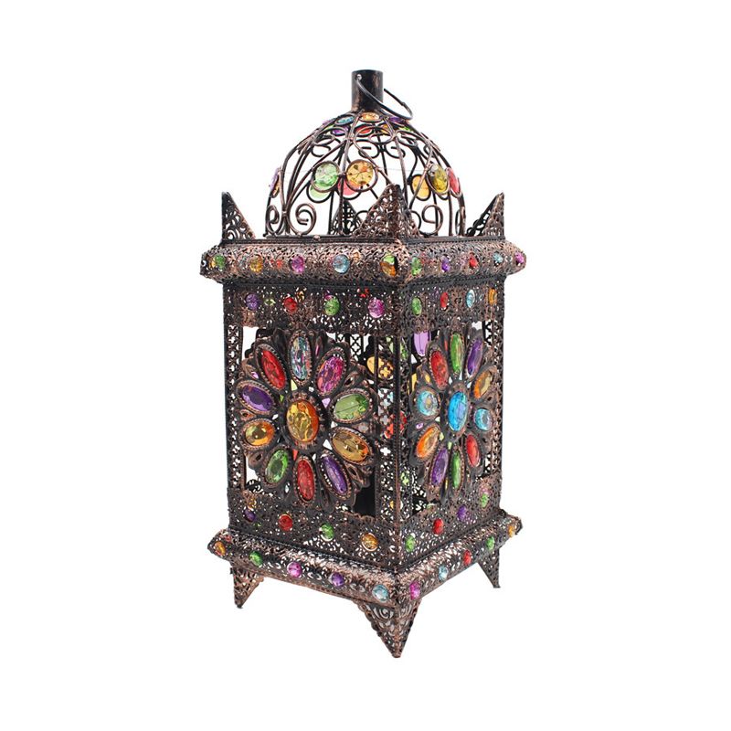 Lantern Bedroom Night Table Light Bohemian Metal 1 Light Silver/White/Bronze Nightstand Lighting