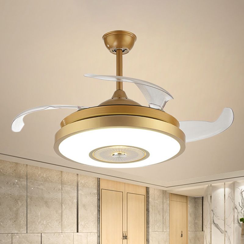 Acrylic Round Semi Flush Nordic Style Gold 4 Blades LED Hanging Fan Lighting for Drawing Room, 42" W