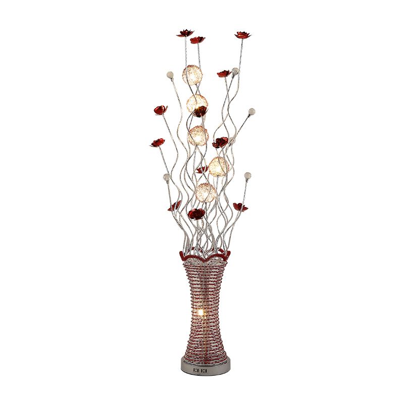 LED Vine Standing Floor Light Decorative Pleated Vase Aluminum Floor Reading Lamp in Red