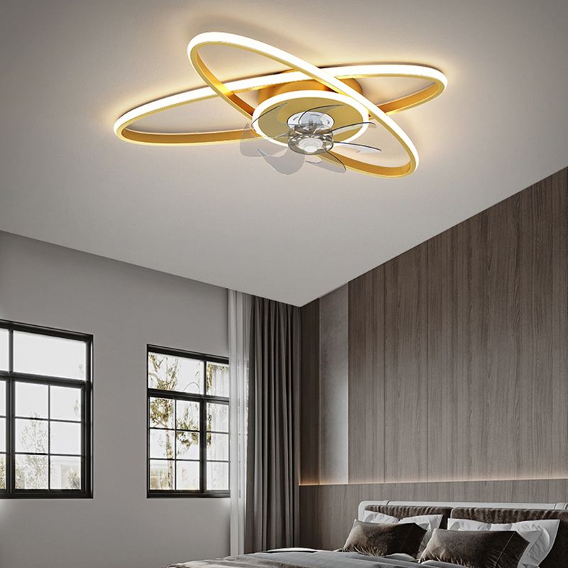 3-Blade LED Ceiling Fan Contemporary Metallic Golden/Black Fan with Light for Home