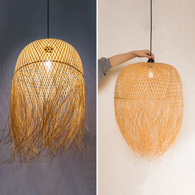 Chinese Handmade Pendant Lighting Fixtures Rattan Hanging Light with Hanging Cord for Restaurant