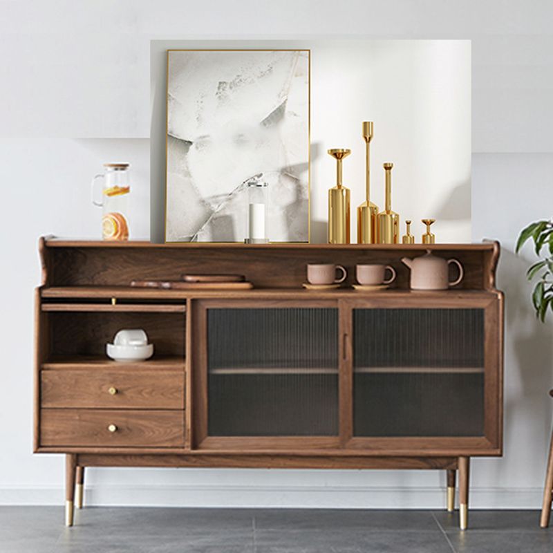 Contemporary Buffet Sideboard Solid Wood Side Board with Cabinets and Drawers