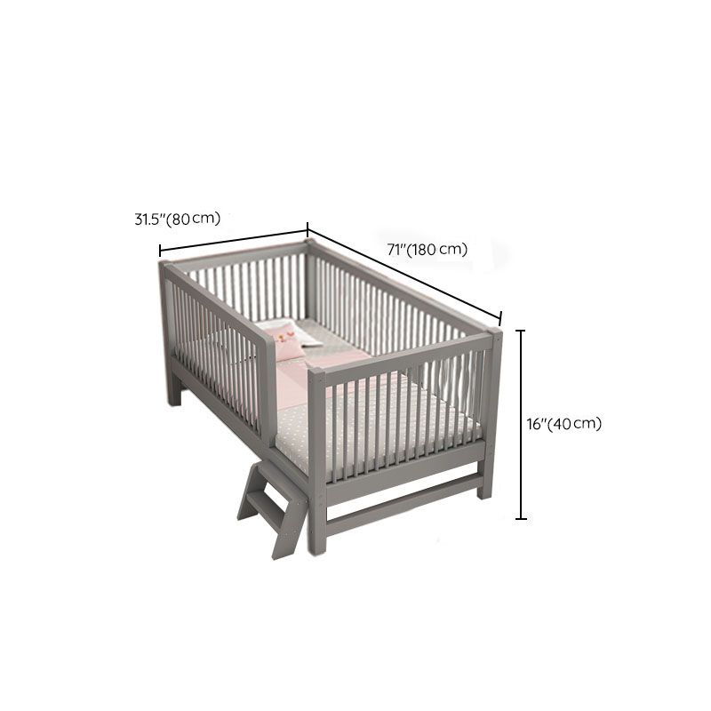 Scandinavian Wood Baby Crib Gray Wood Beech Nursery Crib with Guardrail