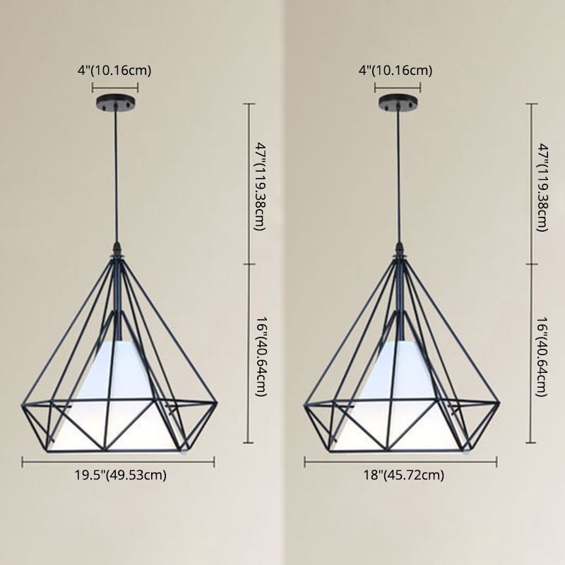 1 Light Diamond Cage Ceiling Light Industrial Metal Hanging Pendant Lights for Coffee Shop