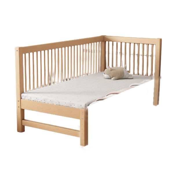 Modern Farmhouse Nursery Crib Adjustable Height Wood Crib in Natural for Bedroom