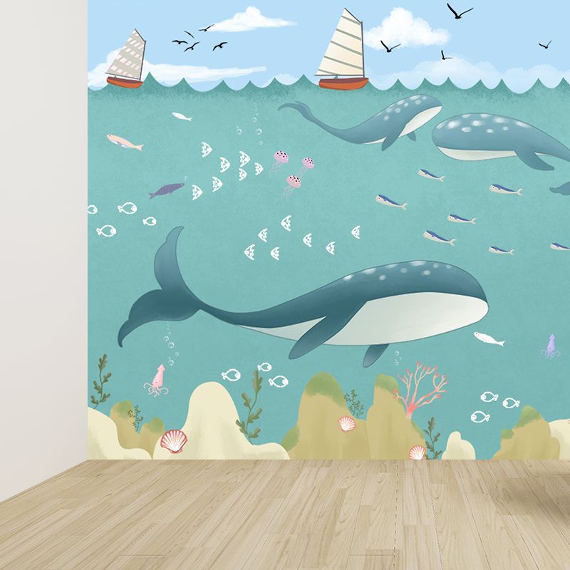 Kid's Style Great Whale Mural Decal Light Color Waterproofing Wall Decor for Childrens Room