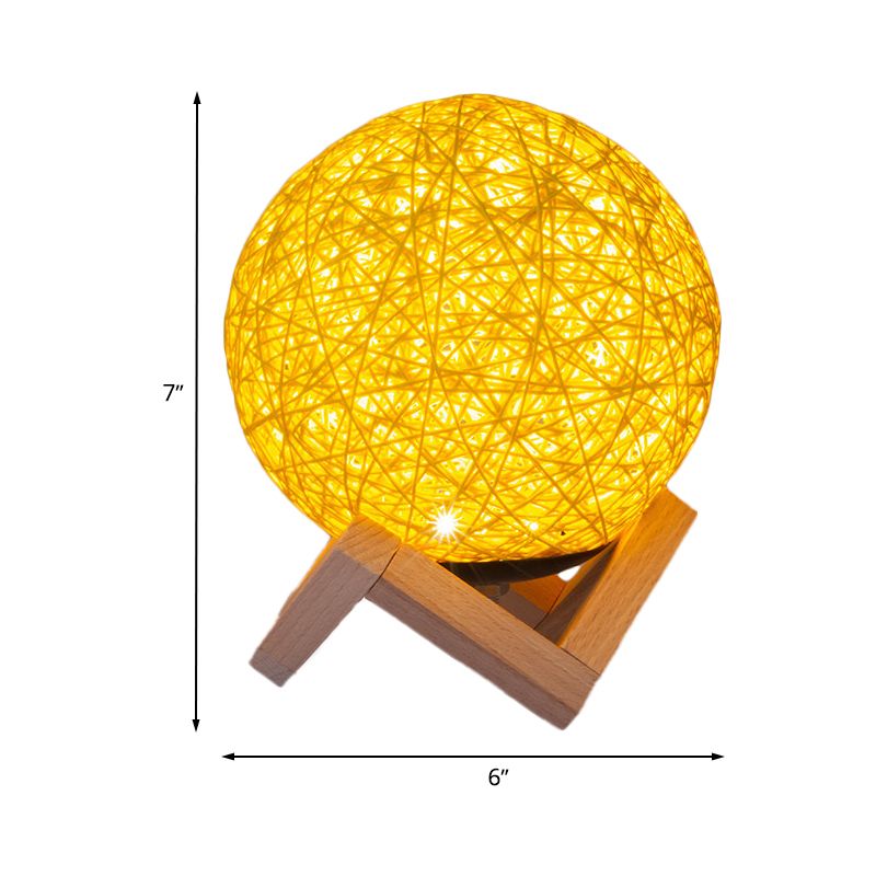 Globe Bamboo Night Lamp Contemporary 1 Light Yellow Finish Table Lighting with Wooden Base