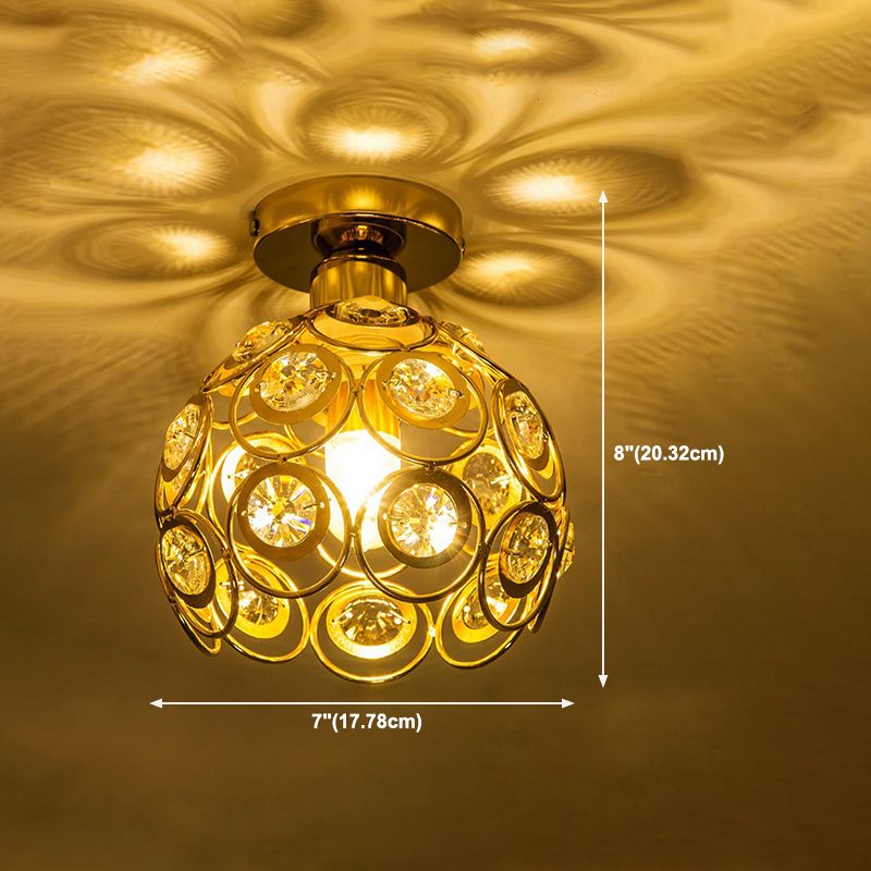 Single Golden/Black Flush Mount Lighting Glam Glass Shaded Ceiling Light