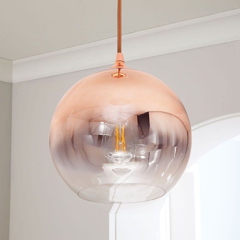 Gradient Glass Globe Hanging Light Post-Modern 1-Light Rose Gold Ceiling Pendant over Table