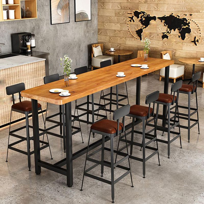 Industrial Rectangle Bar Table Solid Wood Bistro Table with Trestle Base in Black