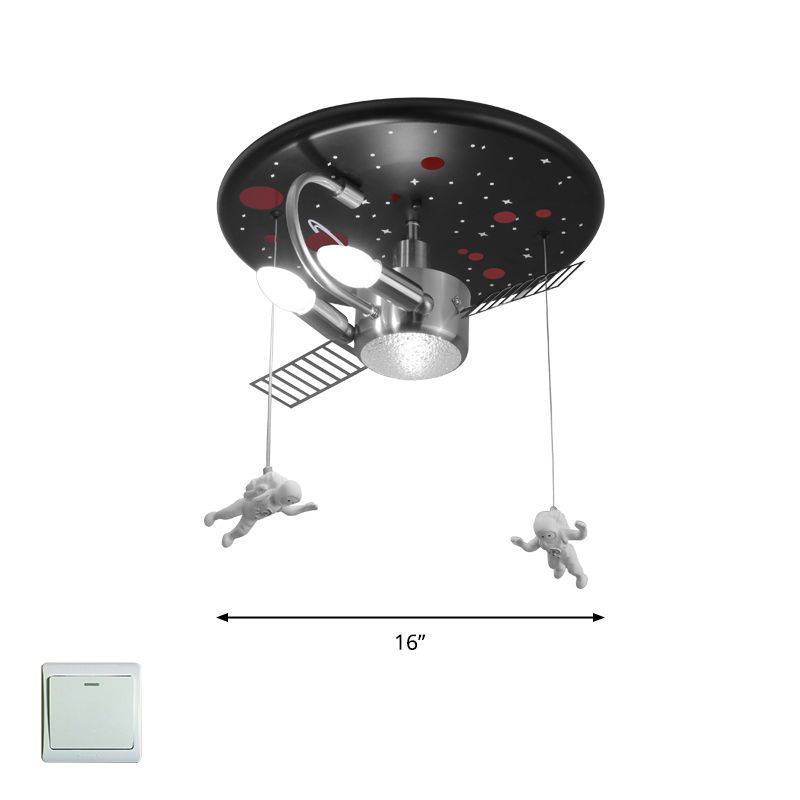 Satellite Metal Flush Ceiling Light Childrens 3-Bulb Flushmount Lighting with Astronaut Deco