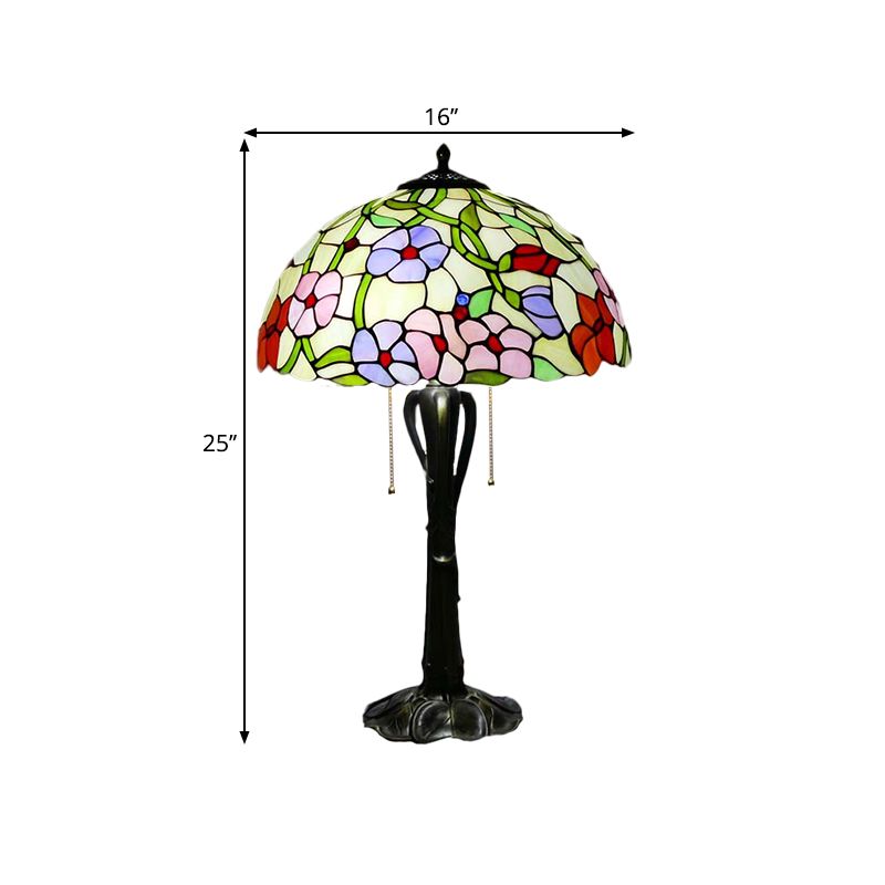 Cone/Dome Nightstand Lighting Victorian Cut Glass 2-Head Gold Pull Chain Table Lamp with Blossom Pattern