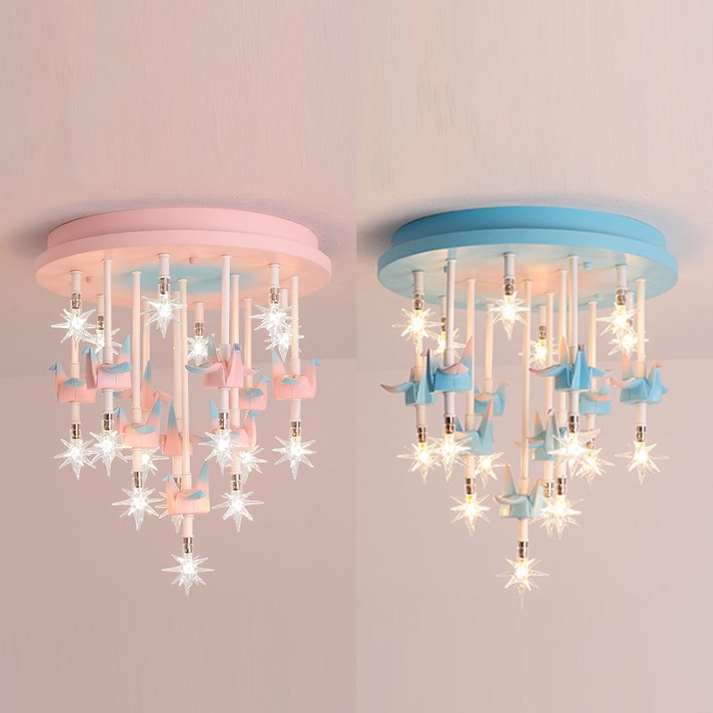 Multi Lights Cartoon Ceiling Light Clear Star Shade Contemporary Flush Mount Light