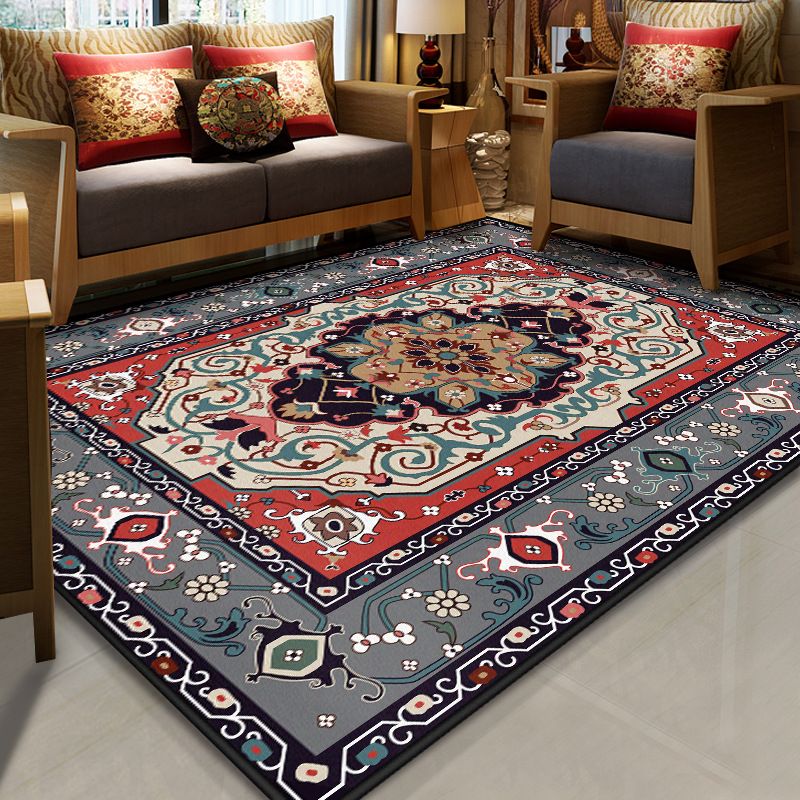 Green Moroccan Rug Polyester Graphic Rug Non-Slip Backing Rug for Drawing Room