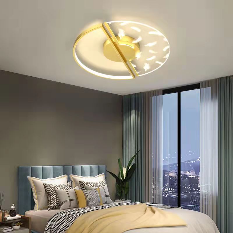 Round Shape LED Feather Ceiling Lamp Modern Iron 1 Light Flush Mount for Study