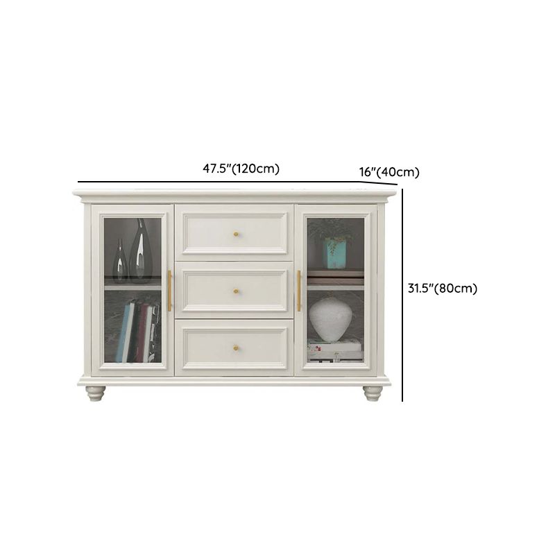 Contemporary White Buffet Sideboard Solid Wood Sideboard Cabinet with Drawers and Doors