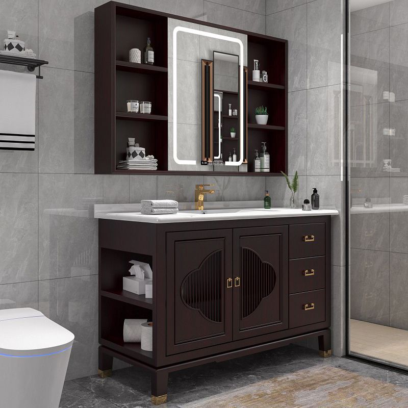 Traditional Bathroom Vanity Wood Standalone Cabinet and Shelving Included Vanity Set