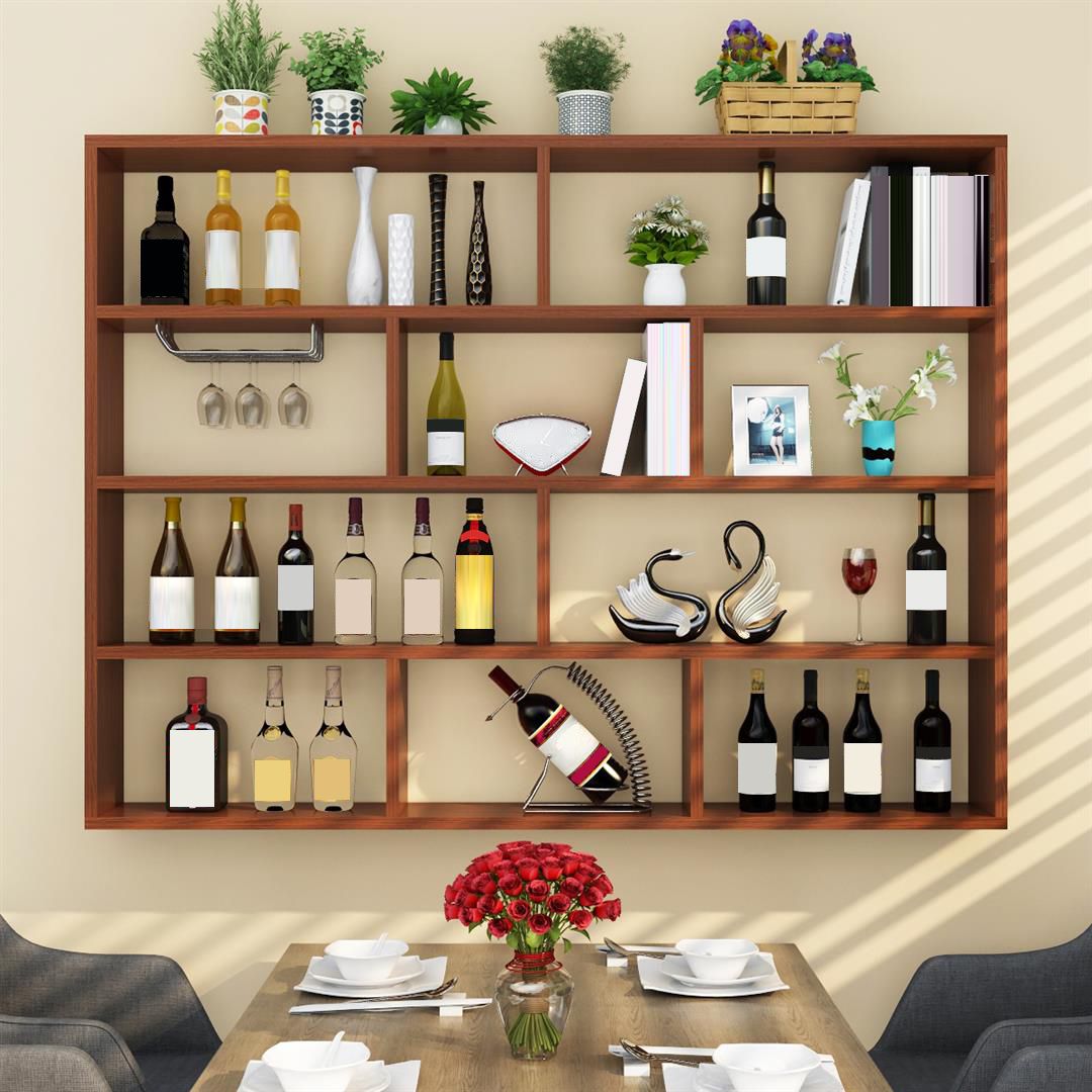 Manufactured Wood Bottle Holder Modern Style Wall Mounted with Shelf