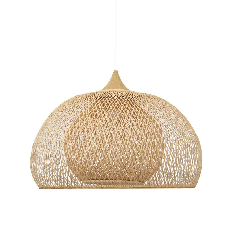 Asian Style Dome Ceiling Light Bamboo Single Tea Room Hanging Pendant Light in Wood