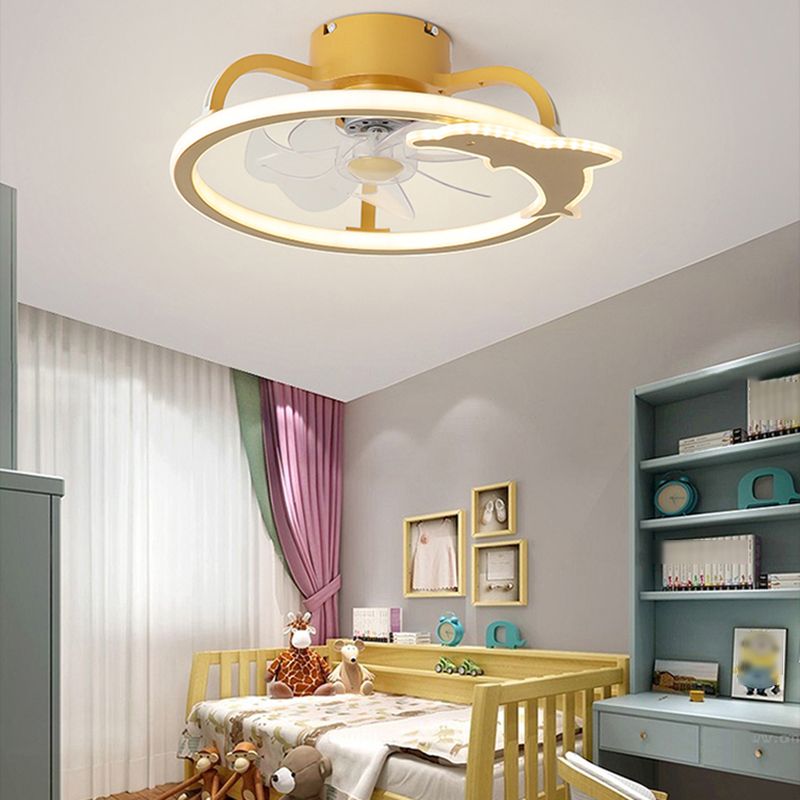 Unique Shape Metal Ceiling Fan Kids Style 2 Lights Ceiling Fan Lamp