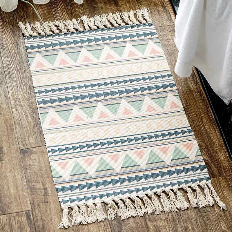 Southwestern Geo Print Rug Multicolored Jute Area Carpet Handmade Machine Washable Indoor Rug with Fringe for Decor