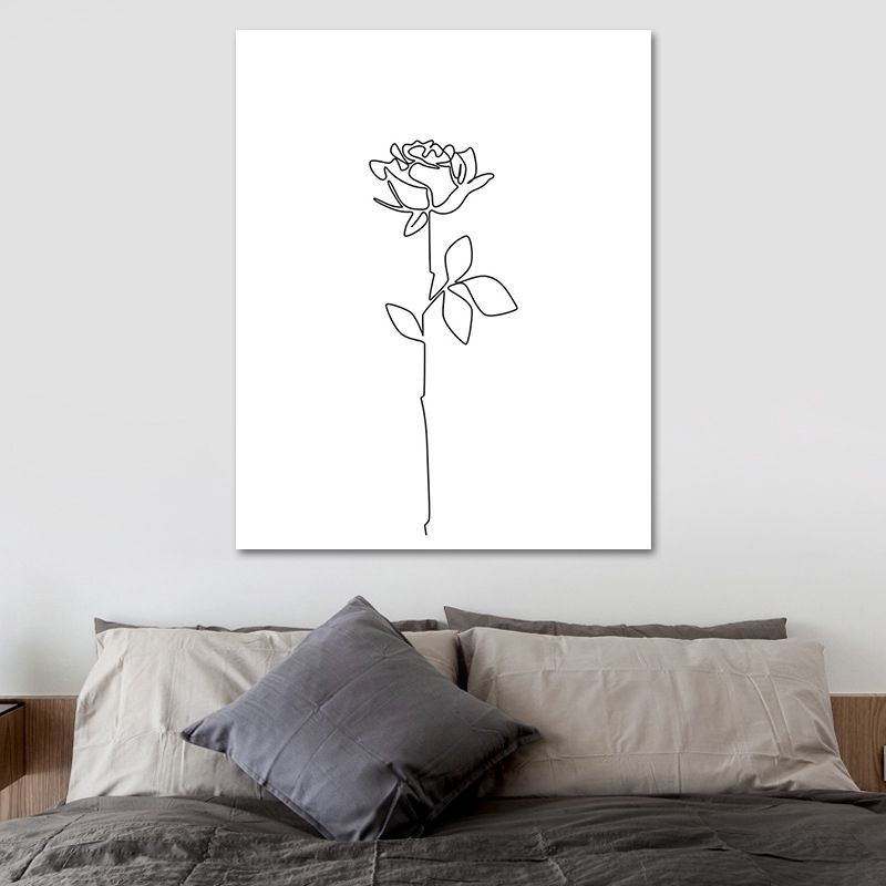 Nordic Style Flower Blossom Painting in White Textured Wall Decor for Dining Room