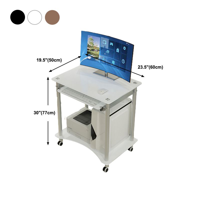 Contemporary Glass Computer Desk Keyboard Tray Rectangular Office Desk