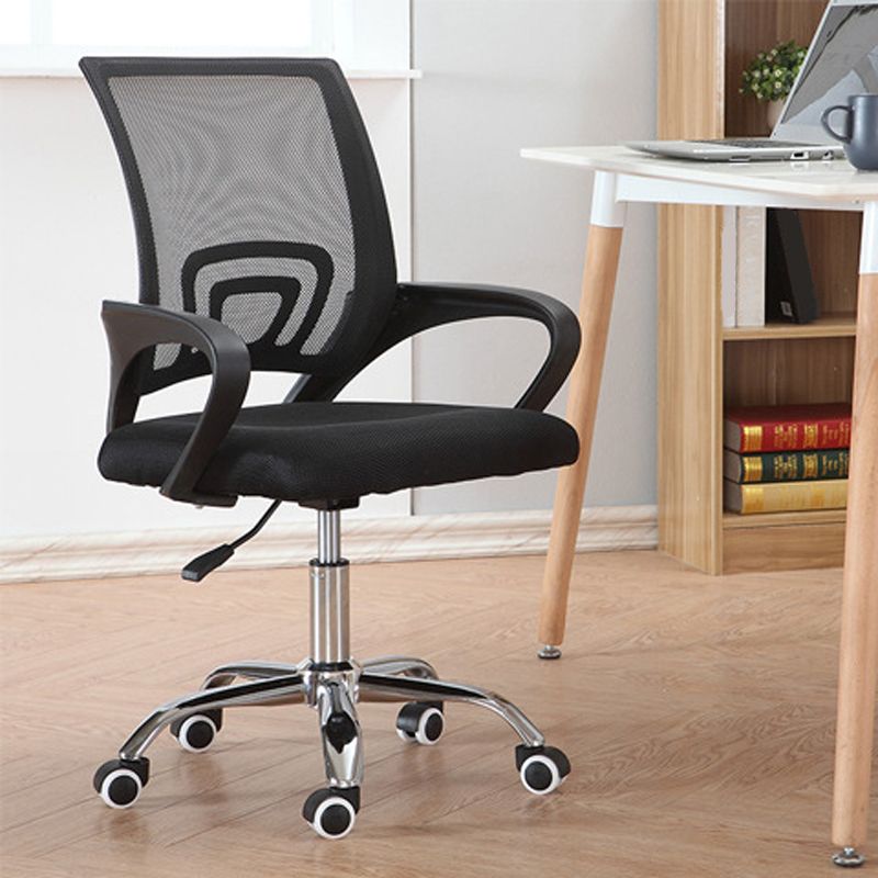 Modern Desk Chair in Black Mesh Computer Chair Mid-Back Chair with Wheels