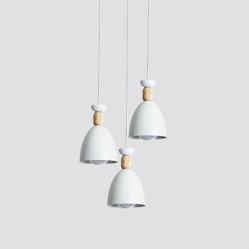 White Dome Shade Suspension Light Simplistic 3 Bulbs Metallic Multi Lamp Pendant Light