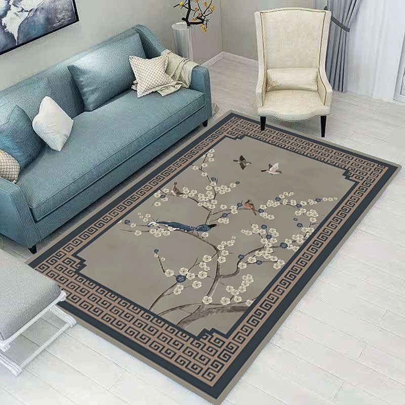 Dark Color Antique Print Rug Polyester Traditional Anti-Slip Backing Indoor Rug for Living Room