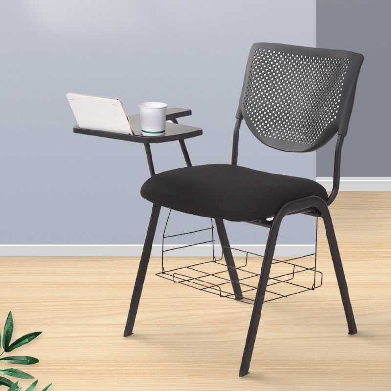 Armless Mid Back Vinyl Office Chair Modern Black Back Conference Chair