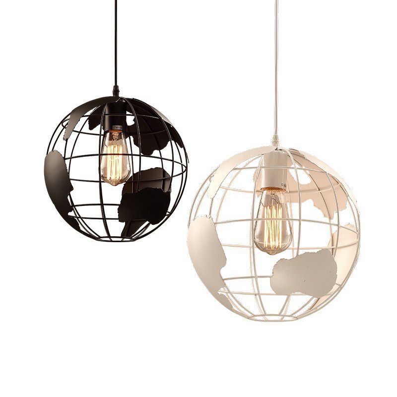 Industrial Orb Single Pendant Light Globe Metal Cage Shade Hanging Lamp for Coffee Shop