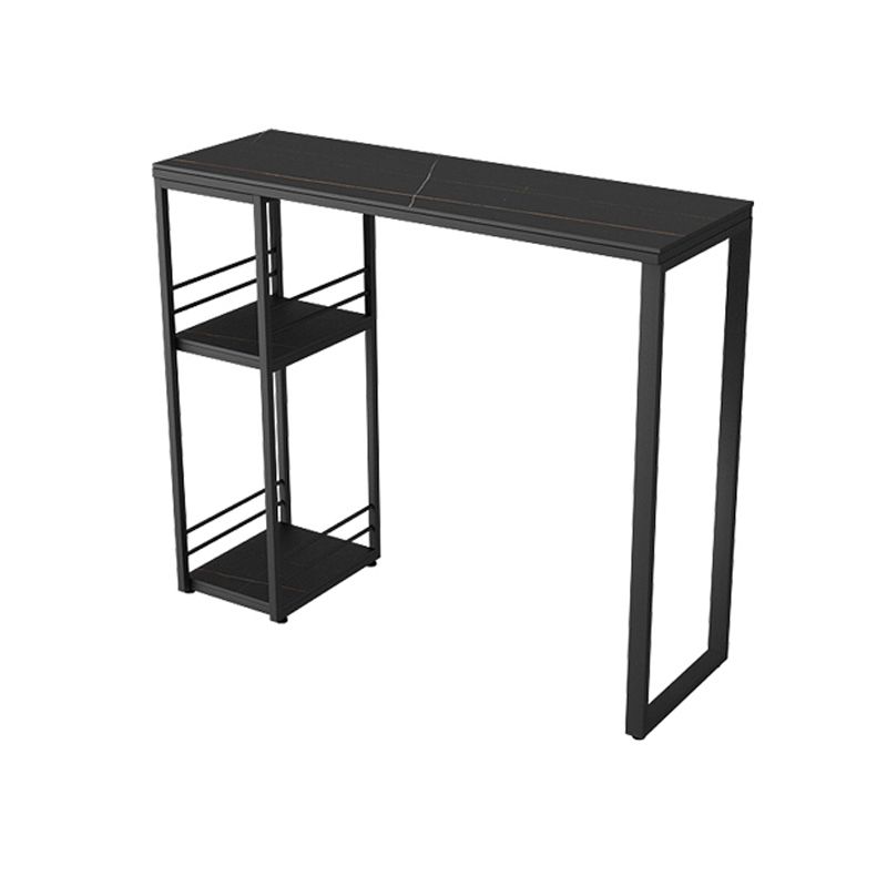 Industrial Black Iron Bar Dining Table with Stone Top Rectangle Indoor Bistro Table