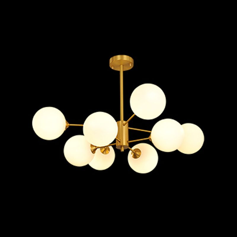 Nordic Globe Chandelier Gold Multi Light Hanging Light with White Glass for Bedroom