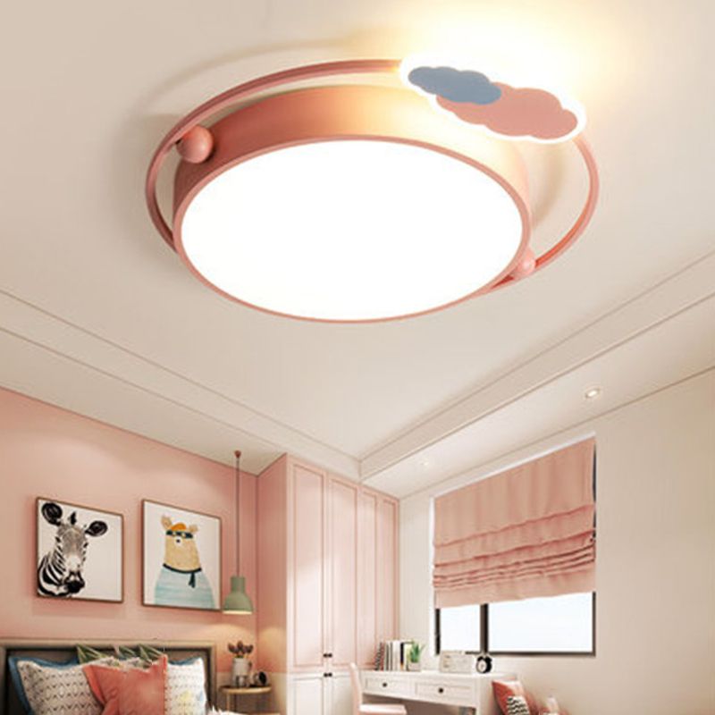 Circle Shape Flush Light Modern Style Metal 3 Lights Flush Mount in Blue/Pink