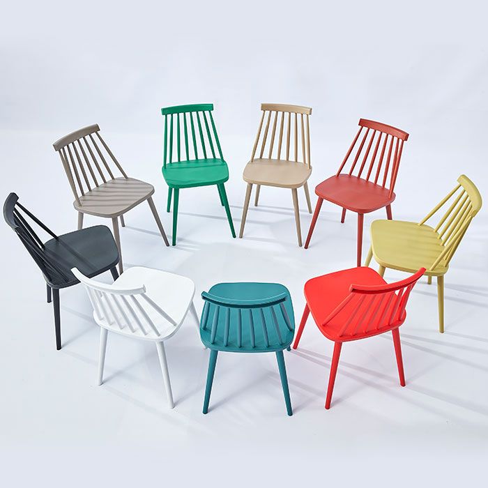 Scandinavian Slat Back Side Chair for Home Plastic Dining Armless Chair