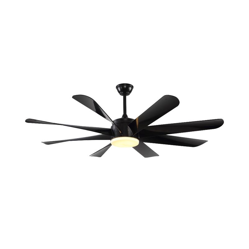 Modernist Circle Semi Flush Lighting Acrylic 8 Blades LED Hanging Fan Lamp in Black, 60" Wide