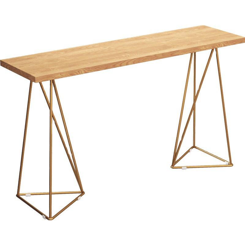 Glam Pub Table with Metal Frame Rectangle Pine Wood Top Bar Table