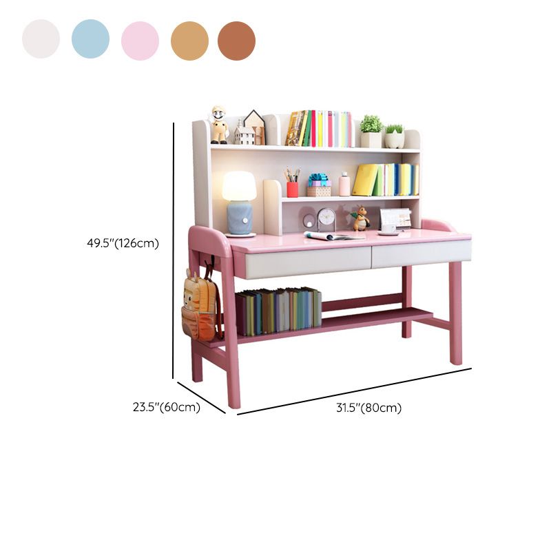 Solid Wood Kids Desk Writing Desk with Bookshelf Child Desk 23.6"W