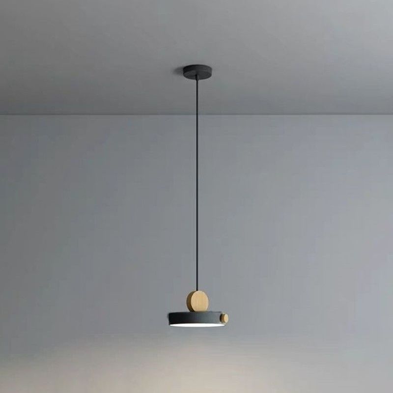 Macaron Style Hanging Light Fixture 1-Light Pendant Lamp with Wood for Living Room