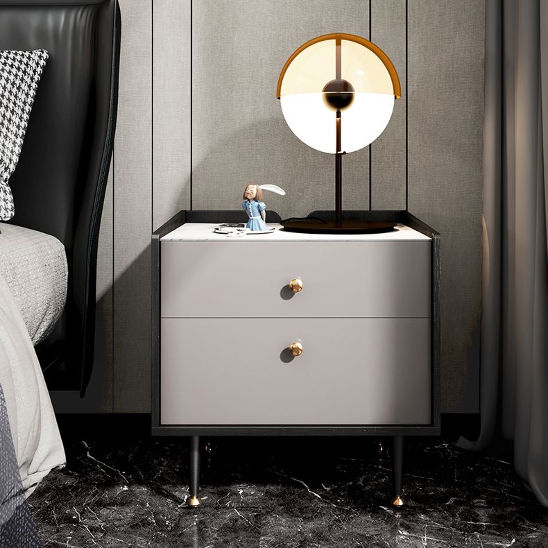 Modern 21 Inch H Nightstand 2-Drawer Stone Top Legs Included Night Table in Grey