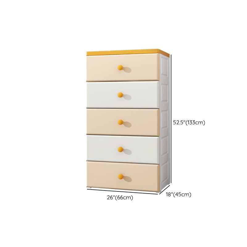 Northern European Vertical Kids Nightstand 5 Drawers Plastic Nursery Dresser for Home