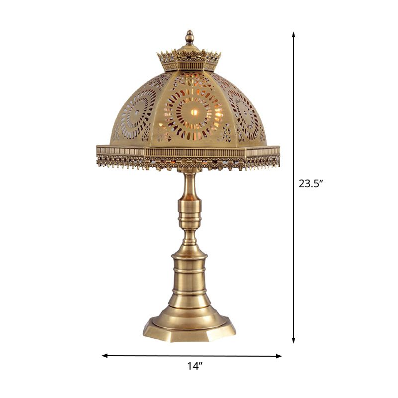 3 Lights Metallic Table Light Traditional Brass Finish Dome Bedroom Nightstand Lamp