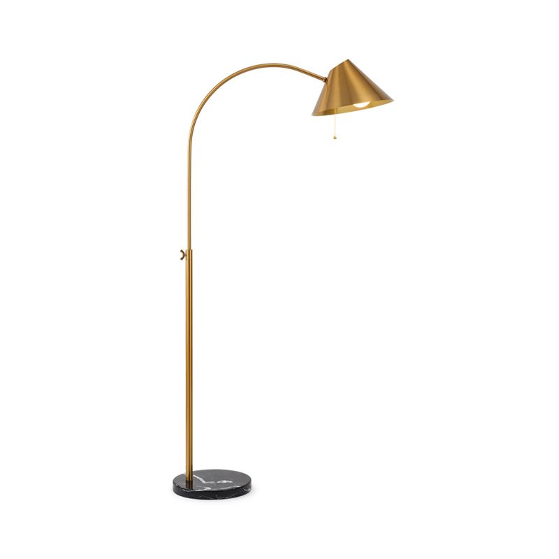 Gold Cone Adjustable Floor Reading Lamp Postmodern Single Metal Gooseneck Floor Light with Pull Chain