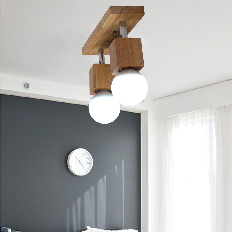 Contemporary Geometric Wall Mounted Vanity Lights Wood Multi Lights Mirror Lamp