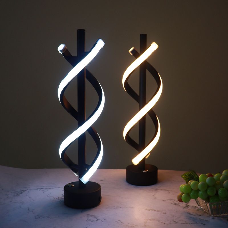 Simplicity Linear Table Lamp Metallic Restaurant Decorative LED Night Light in Black