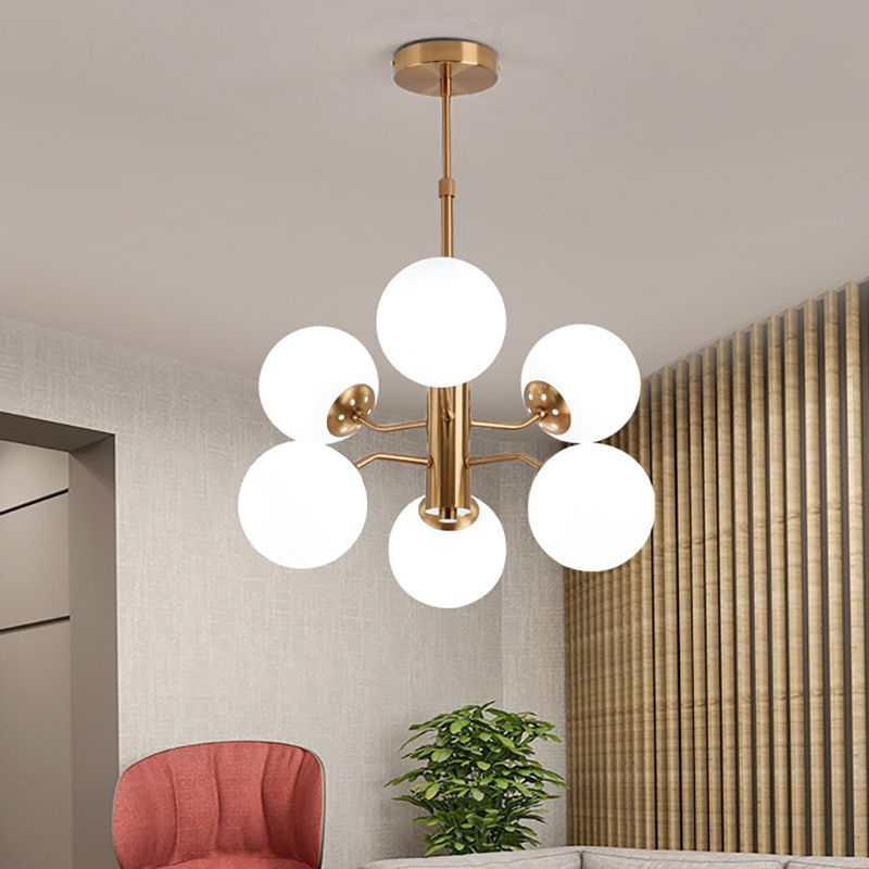 Gold Ball Pendant Chandelier Modernist Multi Lights White Glass Led Hanging Lamp with Sputnik Design