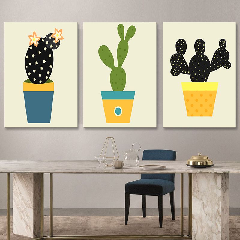 Cactus Potting Art Print Textured Scandinavian House Interior Wall Decor in Light Color