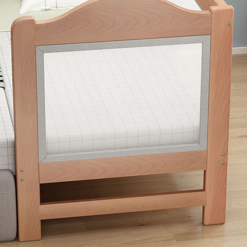 Scandinavian Panel Bed in Natural Solid Wood Bed with Guardrail