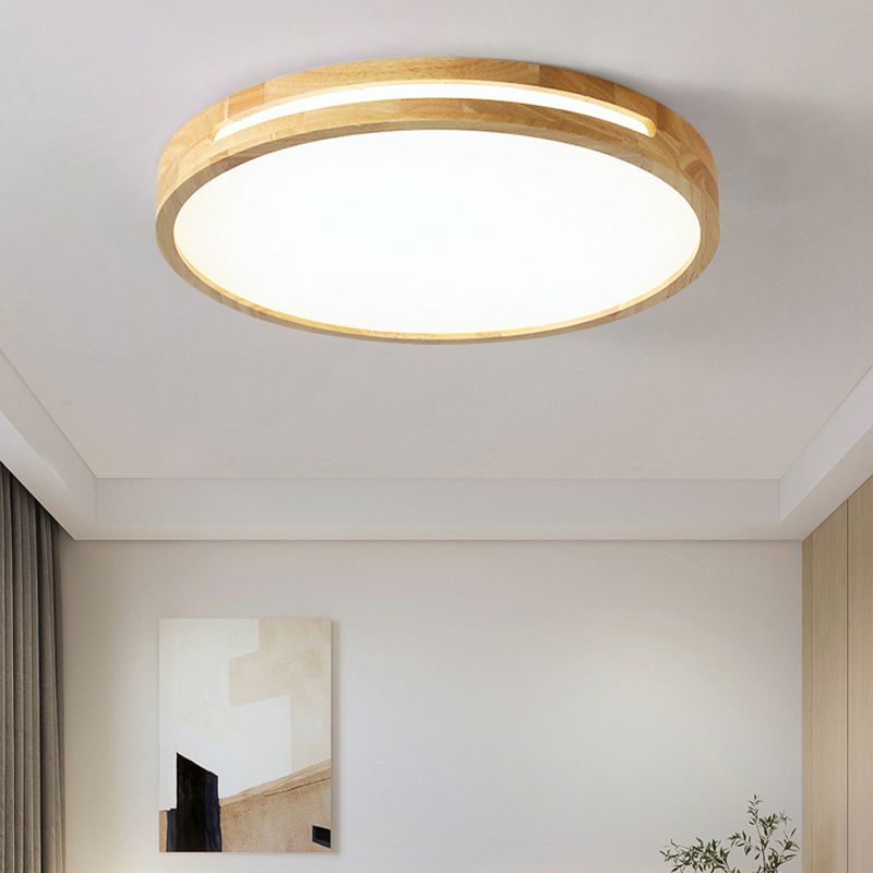 Modern Round Shape Ceiling Light Wood LED Flush Mount Light for Dining Room